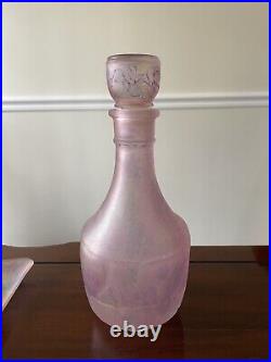 Reuven Hebron Art Nouveau Decanter Glass Set Frosted Pink Set Of 8