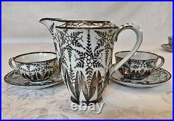 Richard Ginori Art Nouveau Silver Overlay Demitasse Cup & Saucer Sets (5) c. 1930