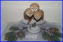 Royal Copenhagen Art Nouveau Inkwell Set with 3 Owls and 1 mouse
