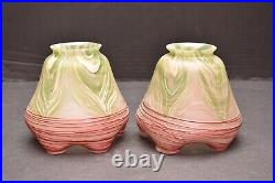 SET 2 Art Nouveau Pallme Konig Loetz Kralik Pulled Feather Glass Lamp Shades VTG