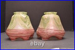 SET 2 Art Nouveau Pallme Konig Loetz Kralik Pulled Feather Glass Lamp Shades VTG