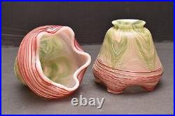 SET 2 Art Nouveau Pallme Konig Loetz Kralik Pulled Feather Glass Lamp Shades VTG