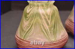 SET 2 Art Nouveau Pallme Konig Loetz Kralik Pulled Feather Glass Lamp Shades VTG