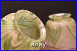 SET 2 Art Nouveau Pallme Konig Loetz Kralik Pulled Feather Glass Lamp Shades VTG