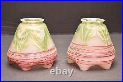 SET 2 Art Nouveau Pallme Konig Loetz Kralik VTG Pulled Feather Glass Lamp Shades