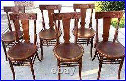 SET 6 Vtg Antique Art Nouveau Bentwood Pressed Back Cafe Bistro Dining Chairs