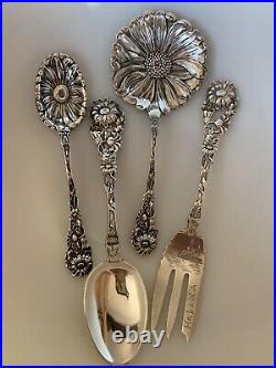 SET Sterling Silver DAISY Figural Floral Bon Nut spoon Fork Paye Baker Nouveau