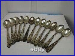 S. Kirk & Son Repousse Sterling Silver Demitasse Spoon 4 3/8 Set of 12