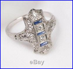 Sapphire and Diamond Art Deco ring set in White Gold
