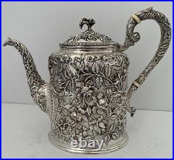Schofield Sterling Amazing High Relief Repousse 3 Pc Coffee Set Chrysanthemums