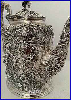 Schofield Sterling Amazing High Relief Repousse 3 Pc Coffee Set Chrysanthemums