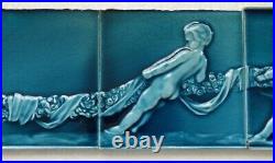 Seltenes Jugendstil Fliese Set art nouveau tile Putti beim Tauziehen KH4 4089 A
