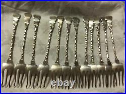 Set/12 Antique Sterling Whiting Cocktail Forks in Pattern #26 Peony Twist 5 1/2