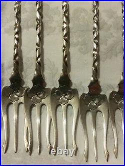 Set/12 Antique Sterling Whiting Cocktail Forks in Pattern #26 Peony Twist 5 1/2