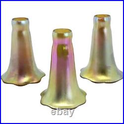 Set 3 American Art Nouveau Style Glass Iridescent Gold Lily Lamp Shades