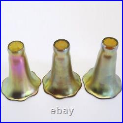 Set 3 American Art Nouveau Style Glass Iridescent Gold Lily Lamp Shades