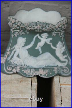 Set 3 Porcelain Jasperware Romantic putti art nouveau lady Vases centerpiece