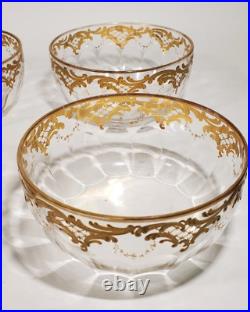 Set 4 Bohemian Moser Type Raised Gold Art Nouveau Floral Scrollwork Finger Bowls