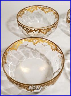 Set 4 Bohemian Moser Type Raised Gold Art Nouveau Floral Scrollwork Finger Bowls