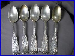 Set 5 1885 Gorham Antique St Cloud Sterling Silver 7 Spoon Vintage Tablespoons