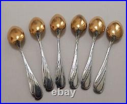 Set 6 Art Nouveau WMF Ivy Efeu 29 Coffee Spoons Silver Plated Gilt 1905 Antique
