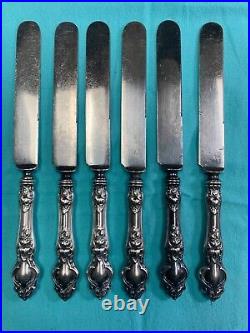 Set 6 Knives R Wallace & Sons Sterling Violets Art Nouveau Old Blade No Mono