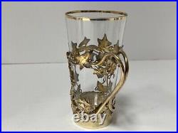Set 6 Sterling silver and glass mugs. Art Nouveau. Wust Sterling Germany