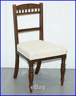 Set 8 Original Victorian Mahogany Maple & Co Dining Chairs Calico Upholstery