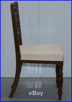 Set 8 Original Victorian Mahogany Maple & Co Dining Chairs Calico Upholstery