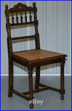 Set Of 10 Original Victorian Carved Oak Dining Chairs With Berger Rattan Seats