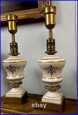 Set Of 2 FABULOUS TORCHIERRE LAMPS Art Nouveau Art Deco Gold Black Cream HEAVY