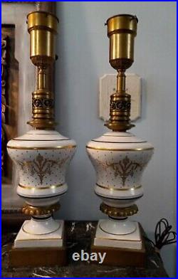 Set Of 2 FABULOUS TORCHIERRE LAMPS Art Nouveau Art Deco Gold Black Cream HEAVY