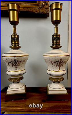 Set Of 2 FABULOUS TORCHIERRE LAMPS Art Nouveau Art Deco Gold Black Cream HEAVY