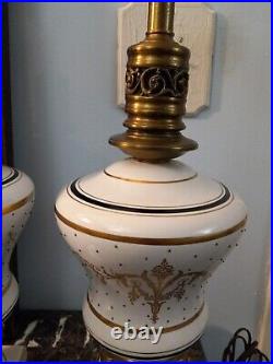 Set Of 2 FABULOUS TORCHIERRE LAMPS Art Nouveau Art Deco Gold Black Cream HEAVY