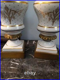 Set Of 2 FABULOUS TORCHIERRE LAMPS Art Nouveau Art Deco Gold Black Cream HEAVY