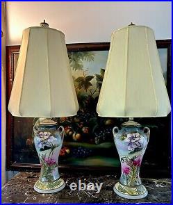 Set Of 2 Hand Painted antique porcelain lamps chinoiserie art Deco Art Nouveau