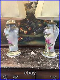 Set Of 2 Hand Painted antique porcelain lamps chinoiserie art Deco Art Nouveau