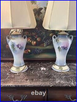 Set Of 2 Hand Painted antique porcelain lamps chinoiserie art Deco Art Nouveau