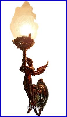 Set Of 2 Vintage Art Deco Nouveau Brass Mermaid Wall Sconces Fixture Light Lamp