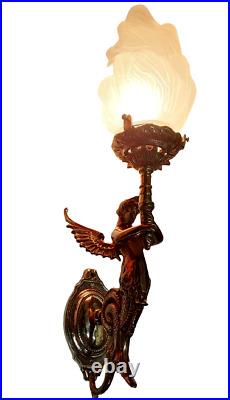 Set Of 2 Vintage Art Deco Nouveau Brass Mermaid Wall Sconces Fixture Light Lamp