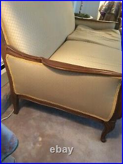 Set Of 2 Vintage French Provential MID Century Cabriole Sofa Loveseat Gold Wood