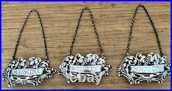 Set Of 3 Gorham Cast Sterling Silver Art Nouveau Wine Or Liquor Lables C. 1889