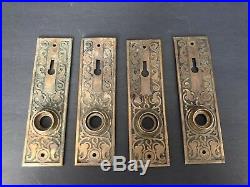 Set Of 4 Antique Brass Art Nouveau Door Knob Back Plates