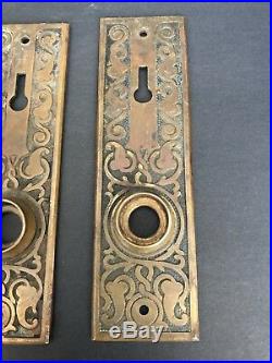 Set Of 4 Antique Brass Art Nouveau Door Knob Back Plates