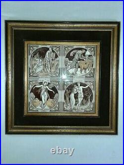 Set Of 4 Antique Framed Minton Seasons Tiles John Moyr Smith Design