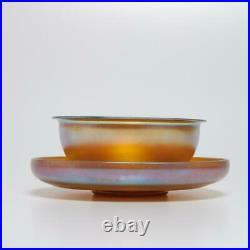 Set Of (4) Louis Comfort Tiffany Favrile Glass Finger Bowls & Plates, Signed (b)