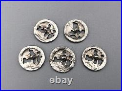 Set Of 5 Art Nouveau Sterling Silver Buttons, Thomas White, London, 1899