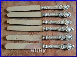 Set Of 6 Antique ART NOUVEAU Sterling Silver Handled Table Knives Victorian