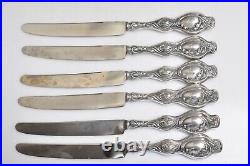 Set Of 6 Art Nouveau 1908 Sterling Silver Handle knifes knives- Floral- Monogram