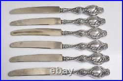 Set Of 6 Art Nouveau 1908 Sterling Silver Handle knifes knives- Floral- Monogram